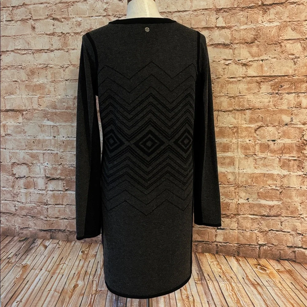 Prana “Delia” Black and Gray Sweater Dress with Geometric Pattern - Picture 8 of 13